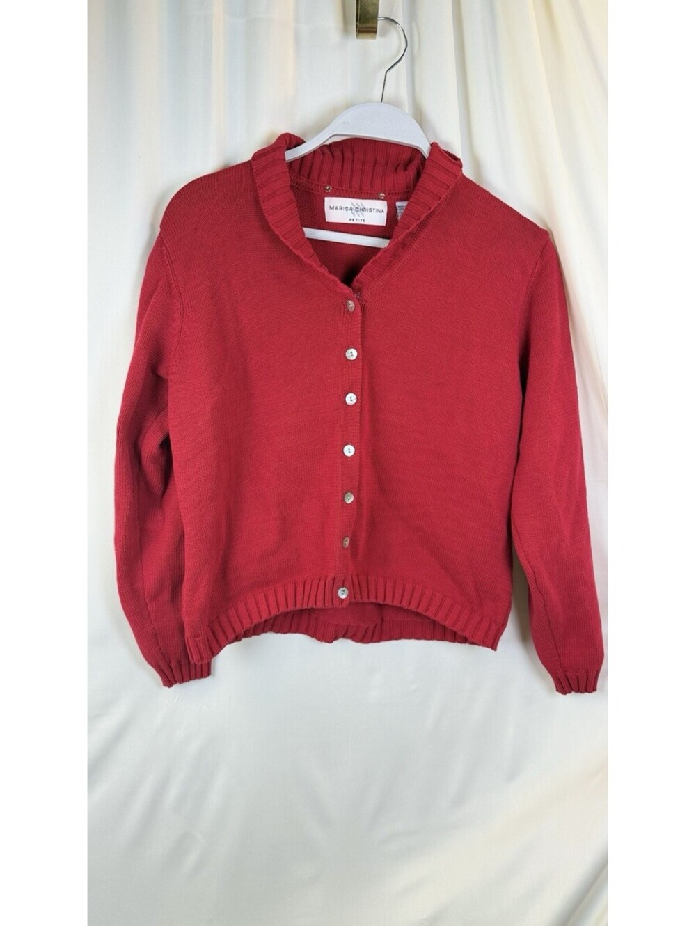 Cardigan Sweater Womens Petite Marisa Christina Vintage Red Med Shawl Collar